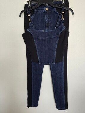 Bebe High Waist Skinny Knit Combo Jeans / Denim Bustier Set